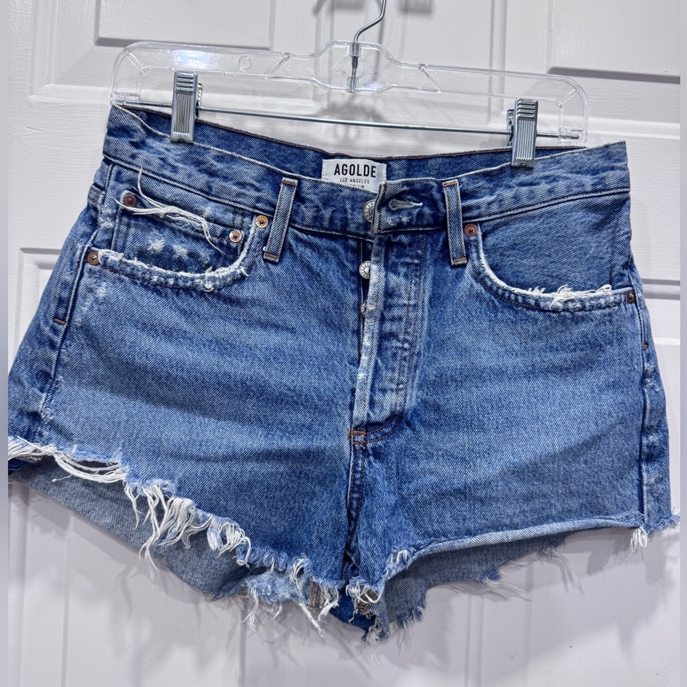 Agolde Distressed Blue Jean Shorts